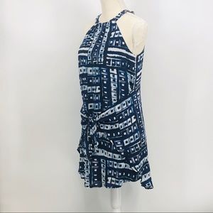 GREYLIN GEOMETRIC BLUE SLEEVELESS SILK DRESS NWOT
